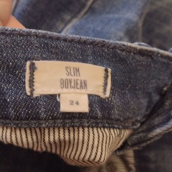 Madewell Slim Boyfriend Jean distressed patchwork raw hem blue denim size 24 - Picture 9 of 13